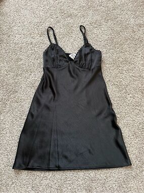 Princess Polly Black Satin Slip Dress with Lace Trim